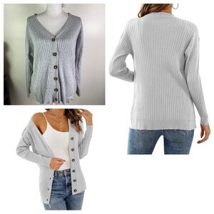 Lienridy women’s lightweight buttoned V neck ribbed cardigan sweater Sz XL gray